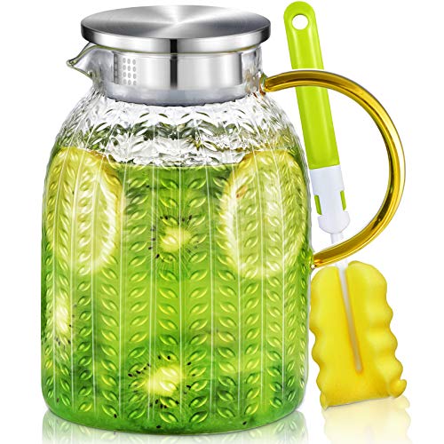 Aofmee 60oz Glass Pitcher, Water Pitcher with Lid, Iced Juice Jugs for Fridge, Glass Carafe for Cold or Hot Beverages, Sun Tea Jar, Easy Clean Heat Resistant Jug for Milk - Image 1