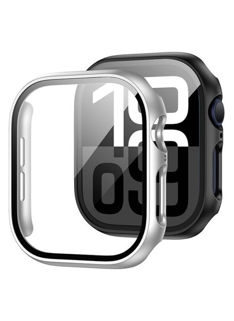 Hard PC Case Compatible with Apple Watch Series 10 46mm with Tempered Glass Screen Protector, Full Coverage, Touch Sensitive, Ultra-Thin HD Bumper Protective Cover (Silver)