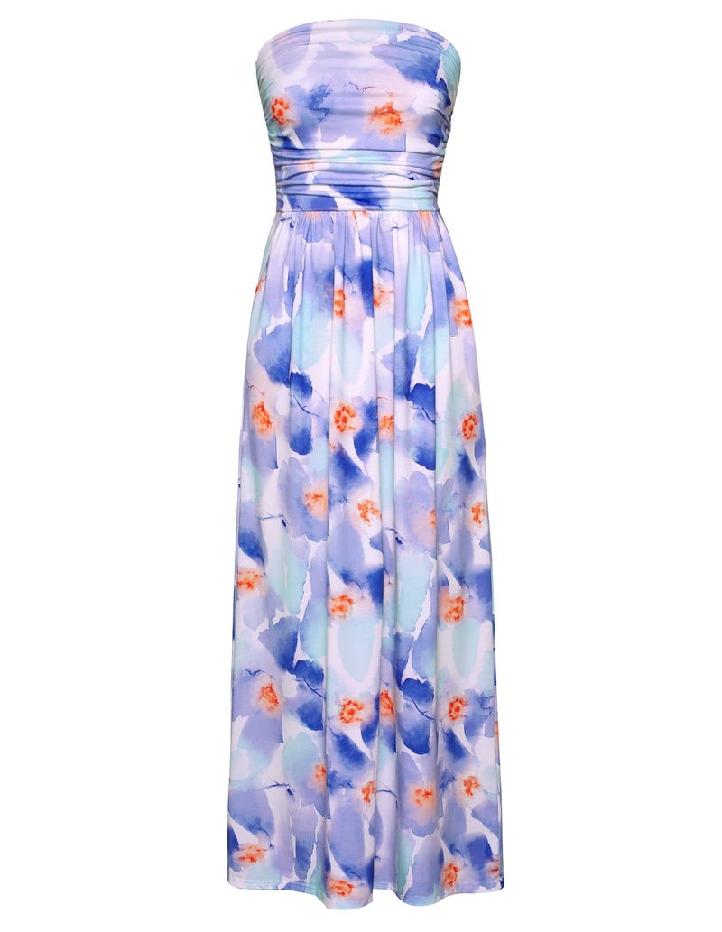 GRACE KARIN Women Strapless Dress Casual Loose Ruched Long Maxi Dress with Pockets - Image 1