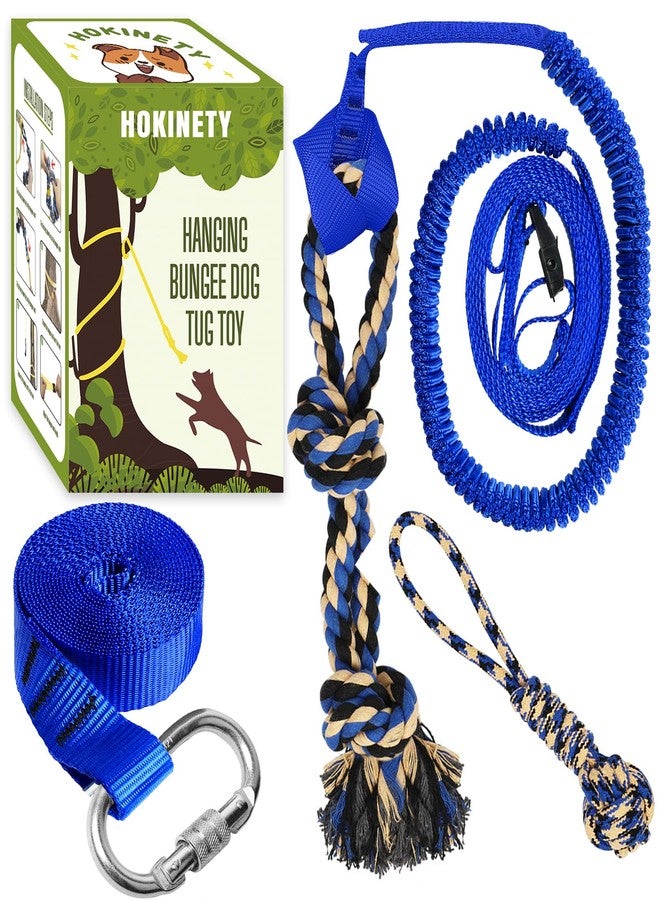 HOKINETY Dog Hanging Bungee Tug Toy: Interactive Tether Tug-of-War for Pitbull Small to Large Dogs to Exercise and Training Equipment - Outdoor Tree Tugger Dog Rope Toy with 2 Chew Rope Toys - Blue - Image 1