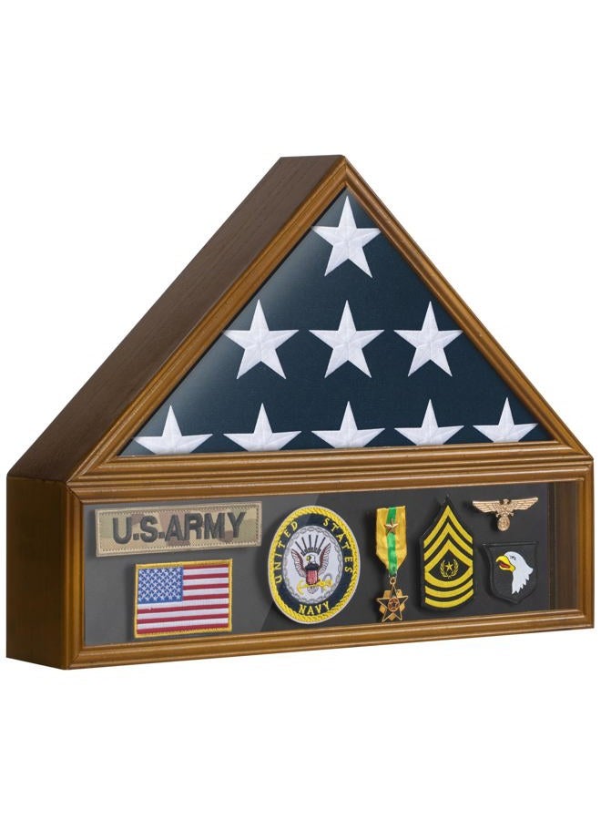 DANF FLAG Large Burial Flag Display Case Veteran Military Medal Shadow Box Fits 5' x 9.5' Folded American Funeral Flag Wooden Memorial Display Frame Gift for Grandfathers, Fathers, Comrade-in-arms, Brown - Image 1