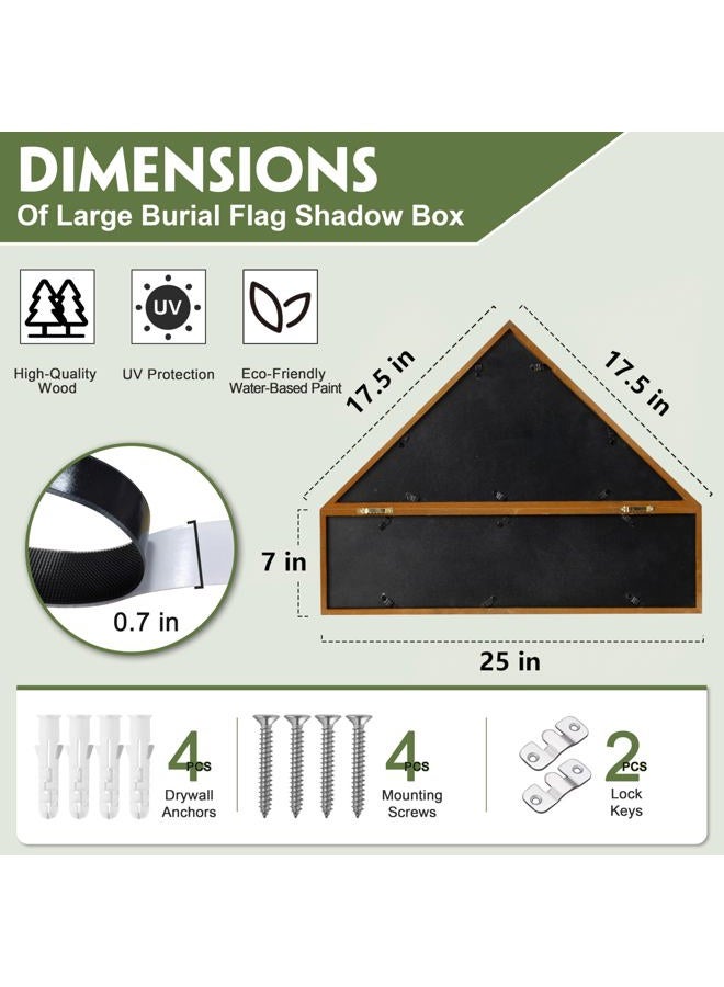 DANF FLAG Large Burial Flag Display Case Veteran Military Medal Shadow Box Fits 5' x 9.5' Folded American Funeral Flag Wooden Memorial Display Frame Gift for Grandfathers, Fathers, Comrade-in-arms, Brown - Image 2