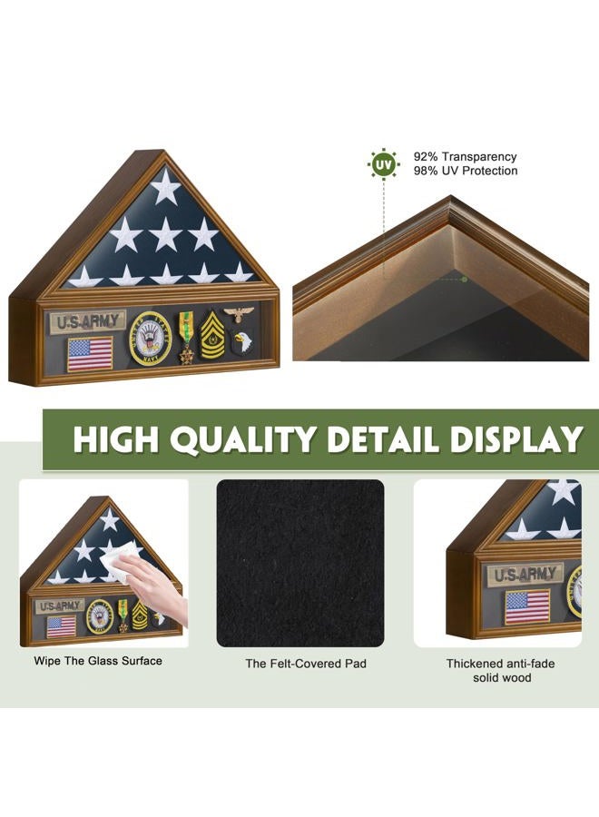 DANF FLAG Large Burial Flag Display Case Veteran Military Medal Shadow Box Fits 5' x 9.5' Folded American Funeral Flag Wooden Memorial Display Frame Gift for Grandfathers, Fathers, Comrade-in-arms, Brown - Image 3