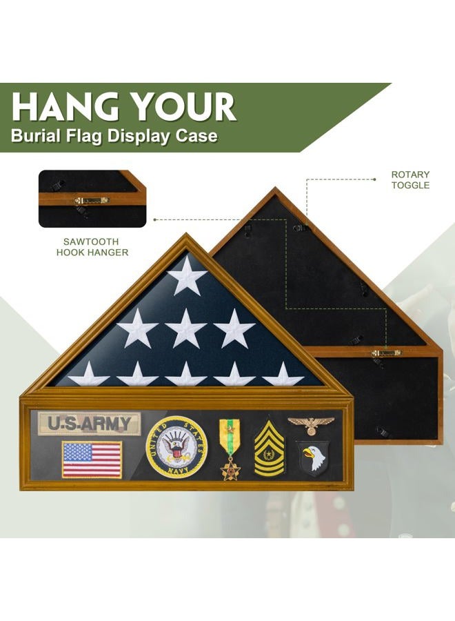DANF FLAG Large Burial Flag Display Case Veteran Military Medal Shadow Box Fits 5' x 9.5' Folded American Funeral Flag Wooden Memorial Display Frame Gift for Grandfathers, Fathers, Comrade-in-arms, Brown - Image 4