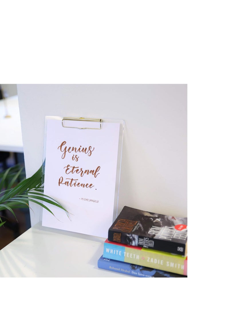 Omega Exam Board –  Colour: White board with premium metallic anodized clip.( clear) Thick Clear Acrylic Clipboard with Shiny  Finish Clip, Perfect for Modern Arts Lover, Fashion and Style Expert, Calligrapher, Office, Seminars,... - Image 2