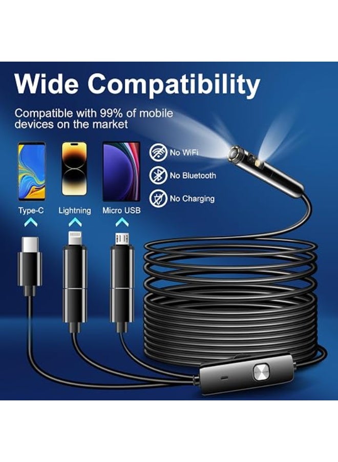 BlueFire Dual Lens Endoscope Inspection Camera 1080P HD Dual Camera Borescope with Front & Side Lens, 5M Semi-Rigid Cable, IP68 Waterproof Inspection Camera with LED Lights, USB-C Endoscope Camera with Lightning & Micro USB Adapters, Compatible with Android iOS Smartphones & Tablets for Car Repair, Pipe, Wall, Sewer & Machinery Inspection - Image 5