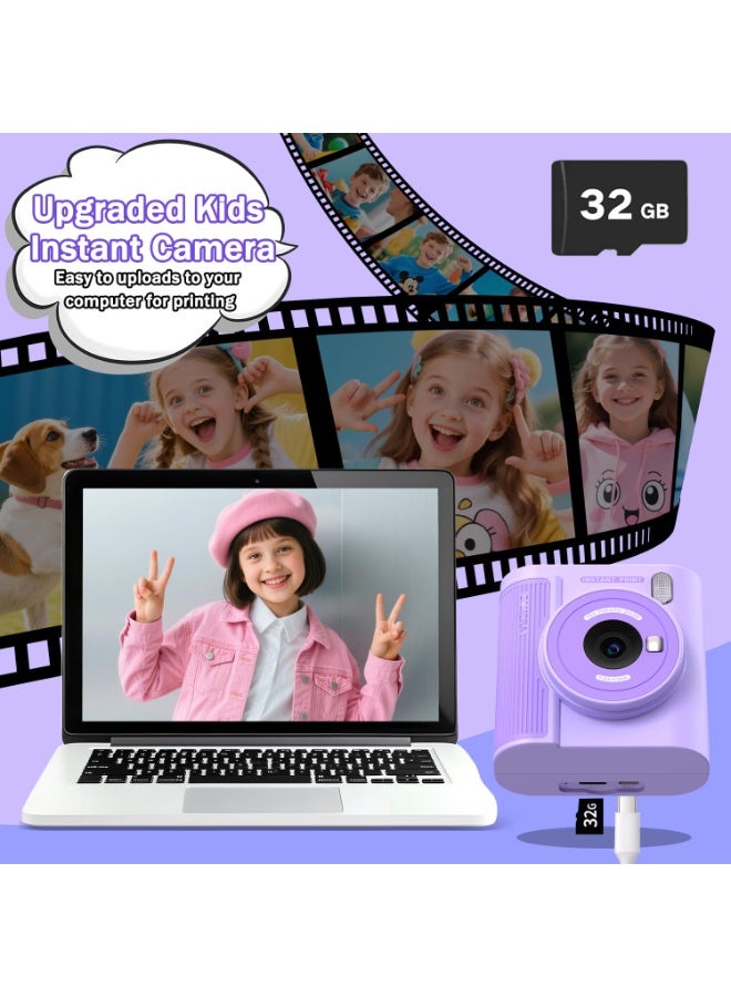ترقية كاميرا الأطفال للطباعة الفورية للأعمار ٣-١٢، كاميرا محمولة للطباعة الفورية بفيديو رقمي عالي الوضوح، هدية عيد الميلاد والكريسماس المثالية للأولاد والبنات، تتضمن بطاقة ذاكرة ٣٢ جيجابايت - أرجواني - Image 4