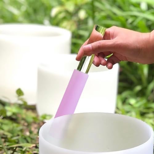 UPCEED Singing Bowl Mallet Clear Solid Acrylic Base Rubber Striker Mallet for Playing Quartz Crystal Singing Bowls with Bundle Pocket(Purple) - Image 4