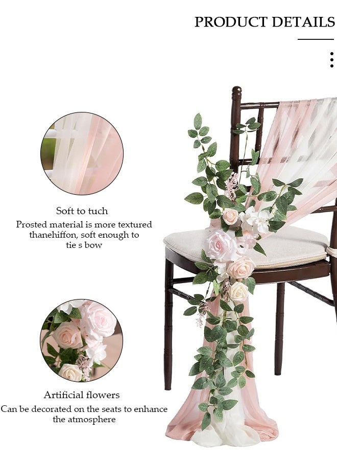 DUNISO Wedding Aisle Chair Decorations, Chiffon Chairs Sashes with Artificial Eucalyptus Leaves Stems and Flowers for Wedding Party Banquet Restaurant Hotel Chair Decoration - Image 2
