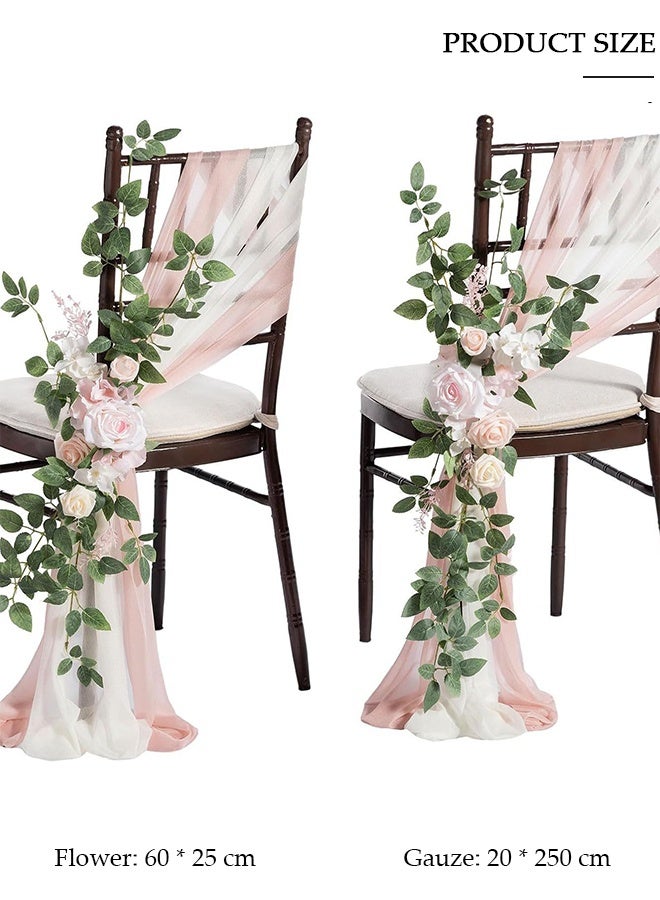 DUNISO Wedding Aisle Chair Decorations, Chiffon Chairs Sashes with Artificial Eucalyptus Leaves Stems and Flowers for Wedding Party Banquet Restaurant Hotel Chair Decoration - Image 3