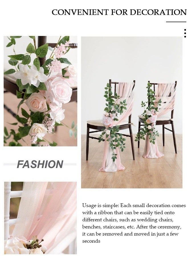 DUNISO Wedding Aisle Chair Decorations, Chiffon Chairs Sashes with Artificial Eucalyptus Leaves Stems and Flowers for Wedding Party Banquet Restaurant Hotel Chair Decoration - Image 4