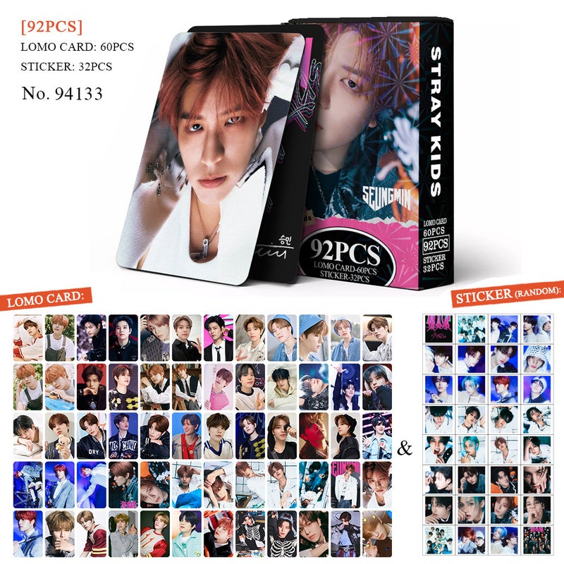 STRAYKIDS Lomocard & Sticker Set – 92PCS (60 Lomocards + 32 Random Stickers) | Aesthetic Photo Card Collection for Fans