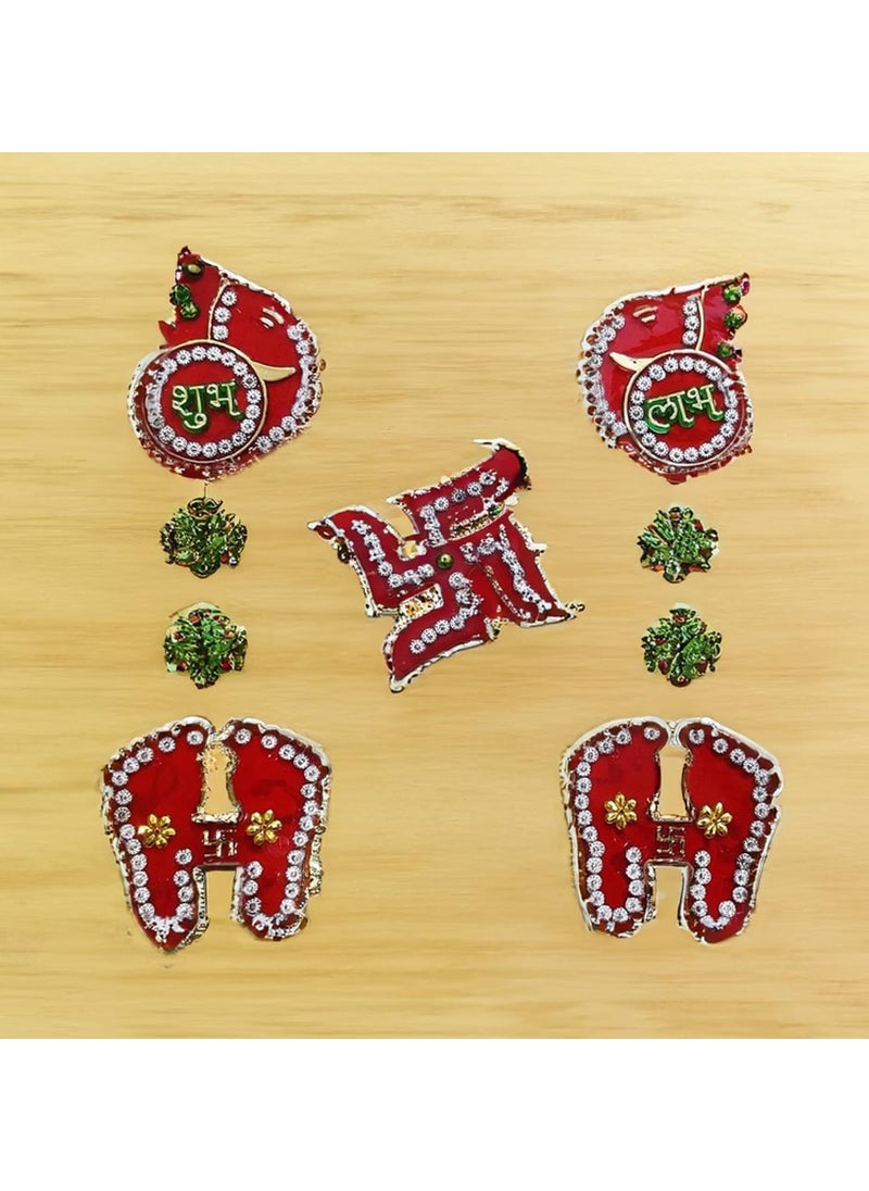 Dhinchak DHINCHAK® Swastik, Shubh labh, laxmi charan Acralyic Double Sided Tape Sticker Set of 5 for Diwali Decoration and House Warming  - Image 1