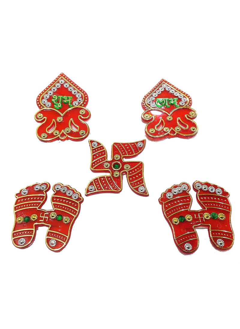 Dhinchak DHINCHAK® Swastik, Shubh labh, laxmi charan Acralyic Double Sided Tape Sticker Set of 5 for Diwali Decoration and House Warming  - Image 5