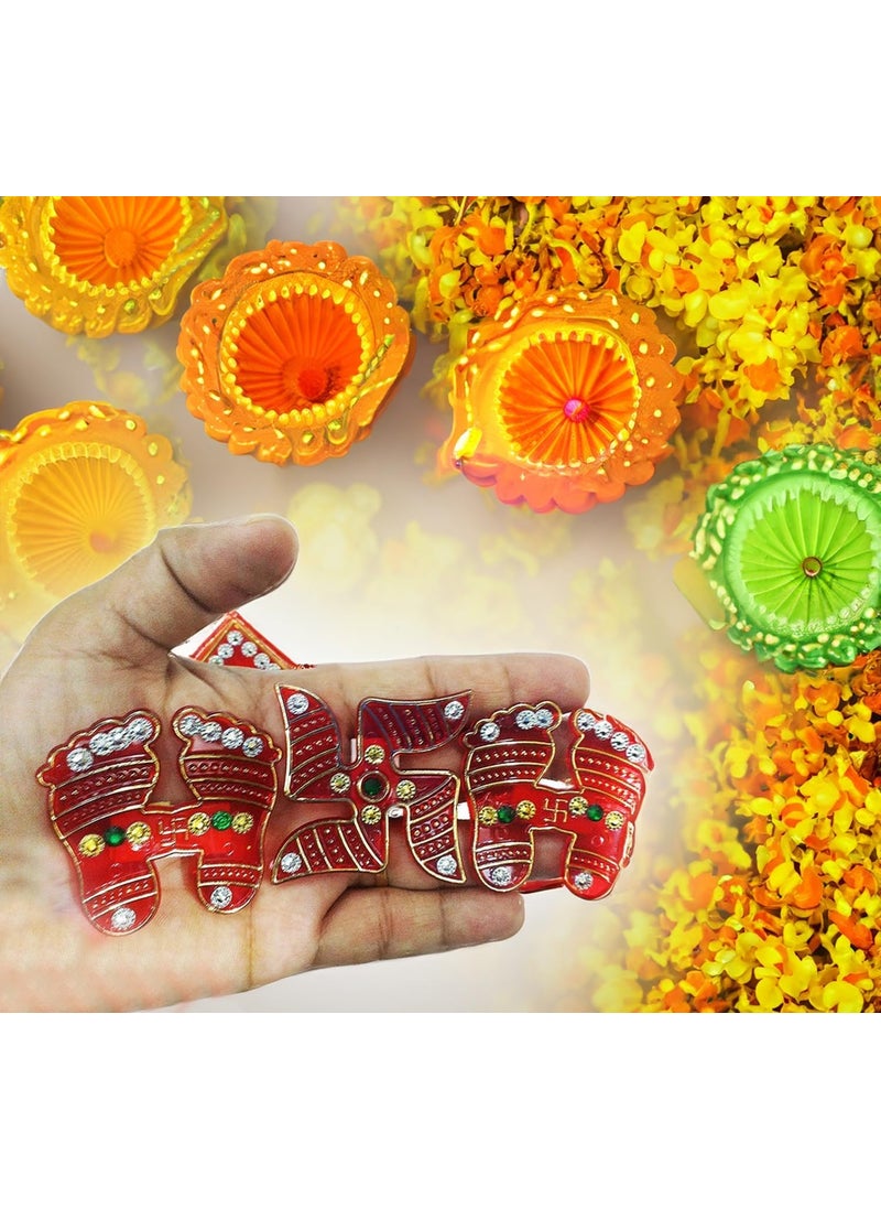 Dhinchak DHINCHAK® Swastik, Shubh labh, laxmi charan Acralyic Double Sided Tape Sticker Set of 5 for Diwali Decoration and House Warming  - Image 3