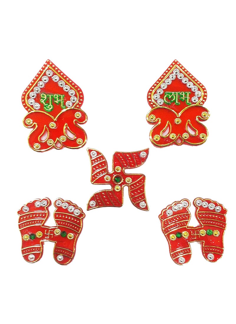 Dhinchak DHINCHAK® Swastik, Shubh labh, laxmi charan Acralyic Double Sided Tape Sticker Set of 5 for Diwali Decoration and House Warming  - Image 4
