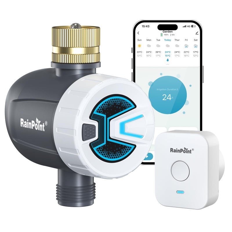 RAINPOINT WiFi Water Timer, Sprinkler Timer for Garden Hose, Smart Automatic Irrigation System with Brass Inlet for Yard, Lawn, APP Remote Control via 2.4Ghz WiFi and Bluetooth - Image 1