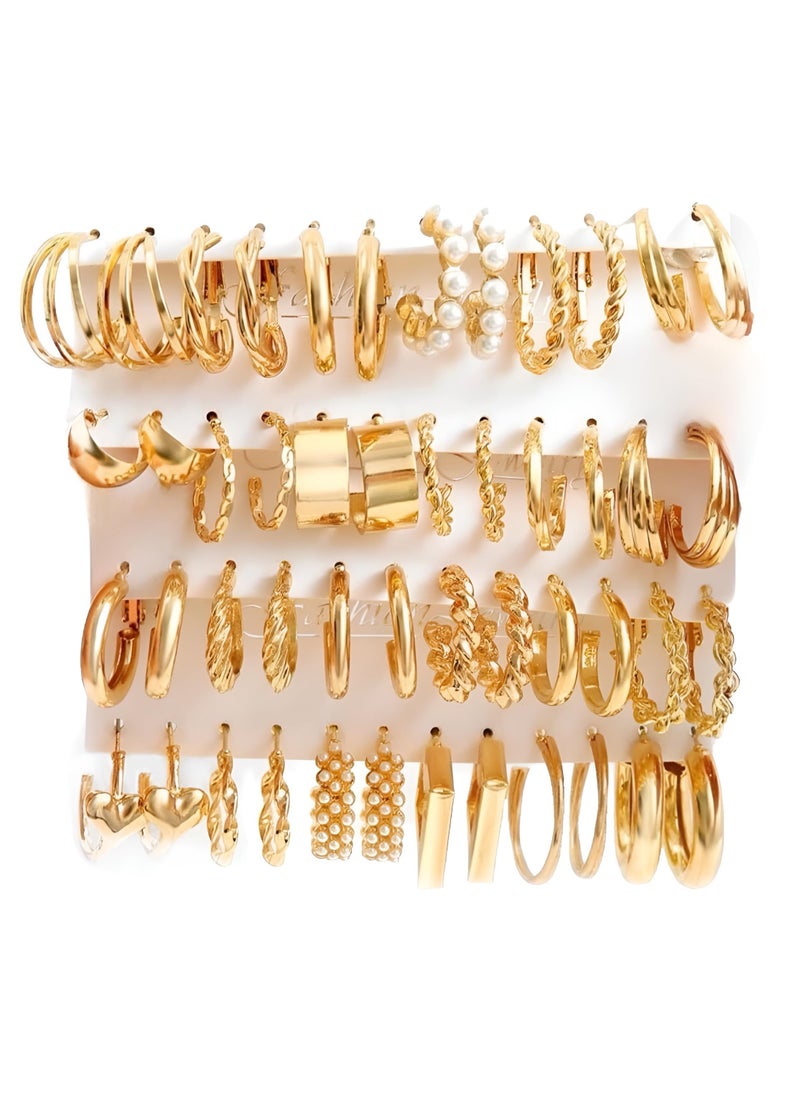 SYOSI 24 Pairs Gold Hoop Earrings for Women Set, Lightweight Hypoallergenic Hoops Chunky Gold Dangle Earrings Dangle Gold Earrings Chunky Gold Hoop Earring Set Elegant Hoop Earrings for Gift  - Image 1