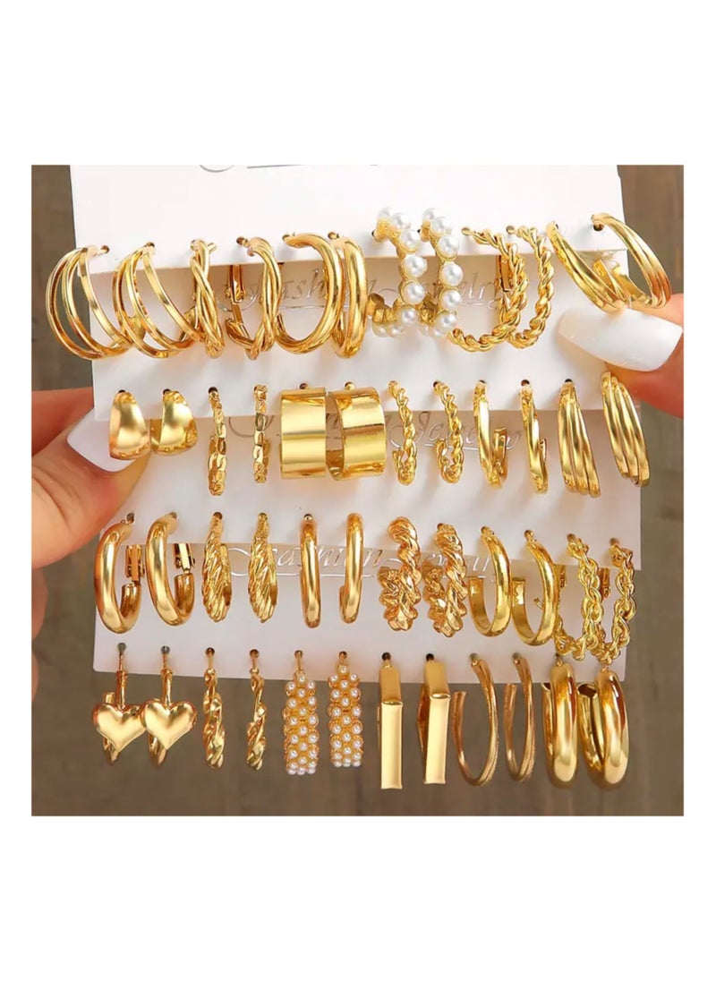 SYOSI 24 Pairs Gold Hoop Earrings for Women Set, Lightweight Hypoallergenic Hoops Chunky Gold Dangle Earrings Dangle Gold Earrings Chunky Gold Hoop Earring Set Elegant Hoop Earrings for Gift  - Image 2