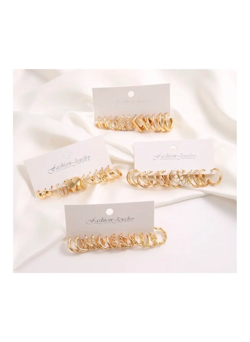 SYOSI 24 Pairs Gold Hoop Earrings for Women Set, Lightweight Hypoallergenic Hoops Chunky Gold Dangle Earrings Dangle Gold Earrings Chunky Gold Hoop Earring Set Elegant Hoop Earrings for Gift  - Image 5