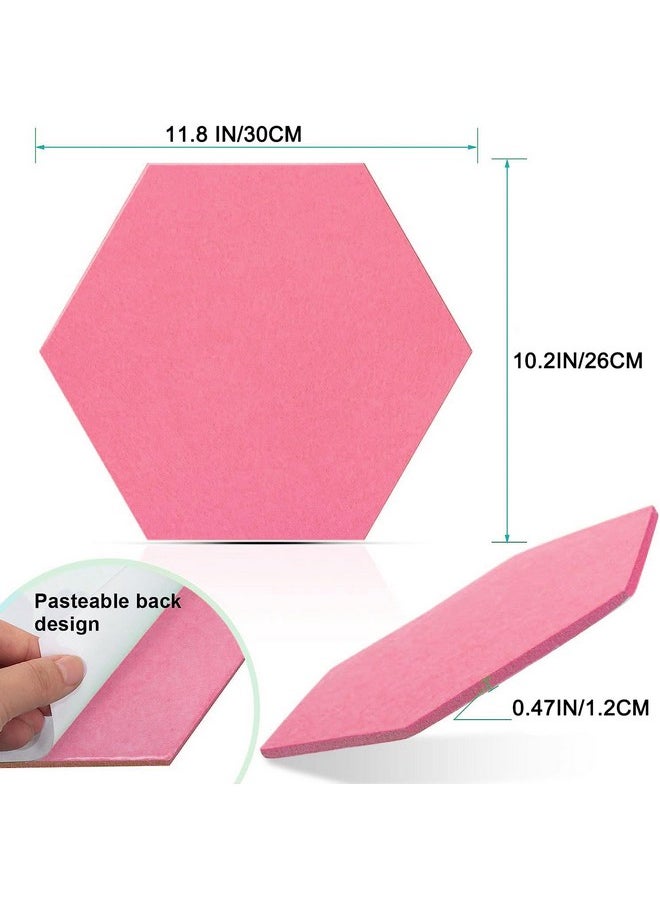 Xemz - 6 Pcs Hexagon Felt Wall Tiles, Self Adhesive Cork Board Hexagon Bulletin Boards With Push Pins, Large Size Felt Cork Board Tiles Memo Notice Board For Office Classroom Bedroom Home Wall Decor (Pink) - Image 1