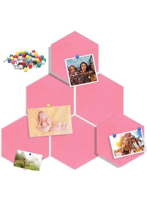 6 Pcs Hexagon Felt Wall Tiles, Self Adhesive Cork Board Hexagon Bulletin Boards With Push Pins, Large Size Felt Cork Board Tiles Memo Notice Board For Office Classroom Bedroom Home Wall Decor (Pink)