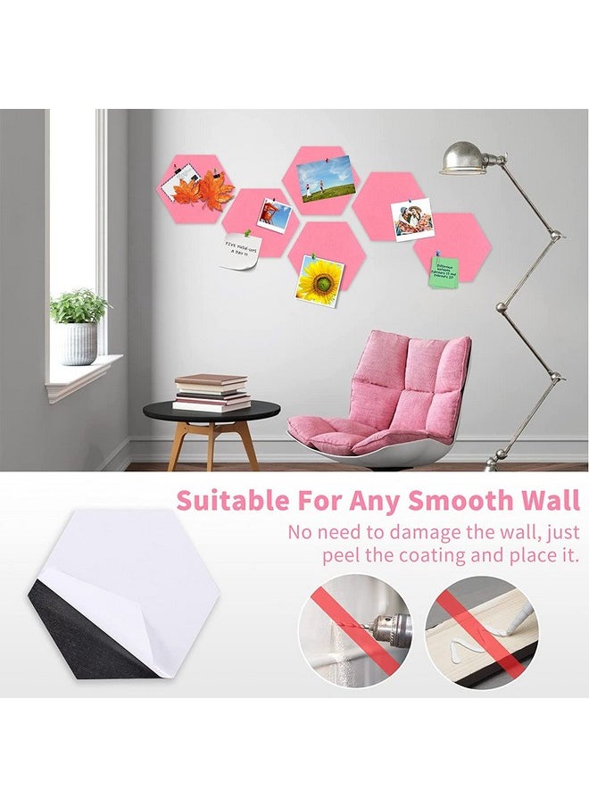 Xemz - 6 Pcs Hexagon Felt Wall Tiles, Self Adhesive Cork Board Hexagon Bulletin Boards With Push Pins, Large Size Felt Cork Board Tiles Memo Notice Board For Office Classroom Bedroom Home Wall Decor (Pink) - Image 1