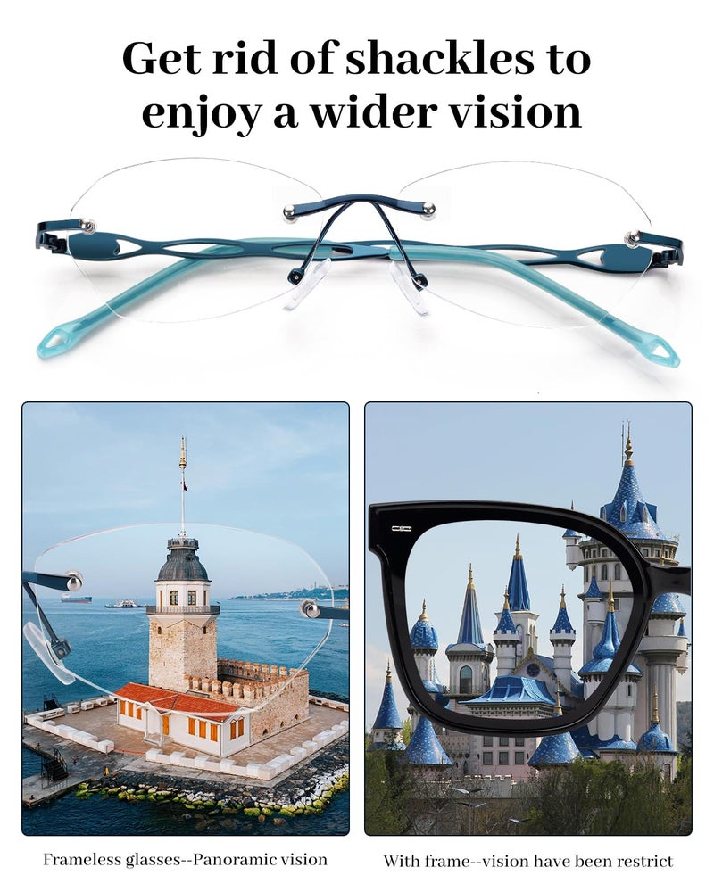 LUFF Rimless Reading Glasses for Women Blue Light Blocking Lightweight Metal Classic Computer Readers Anti Eyestrain - Image 3