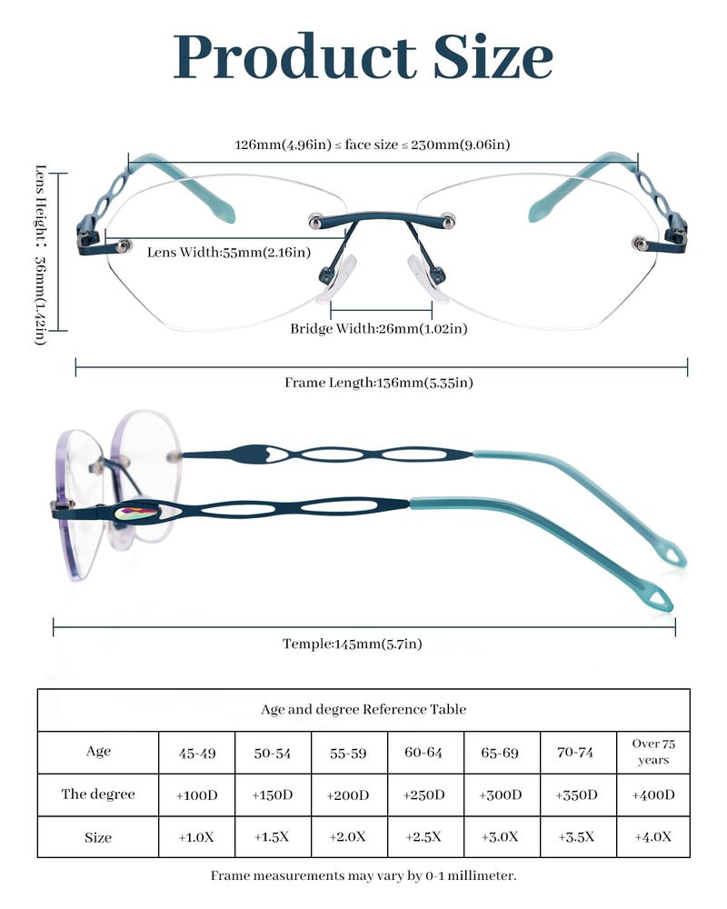 LUFF Rimless Reading Glasses for Women Blue Light Blocking Lightweight Metal Classic Computer Readers Anti Eyestrain - Image 5