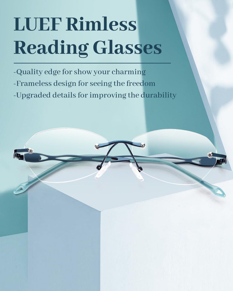 LUFF Rimless Reading Glasses for Women Blue Light Blocking Lightweight Metal Classic Computer Readers Anti Eyestrain - Image 2