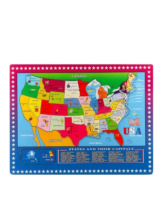 Joqutoys - Joqutoys Wooden USA Map Puzzle 46 Pieces US Map Puzzle for Kids Educational Geography Puzzles United States Map Puzzle for Boys Girls Birthday Gift - Image 1