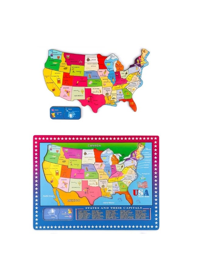 Joqutoys - Joqutoys Wooden USA Map Puzzle 46 Pieces US Map Puzzle for Kids Educational Geography Puzzles United States Map Puzzle for Boys Girls Birthday Gift - Image 1