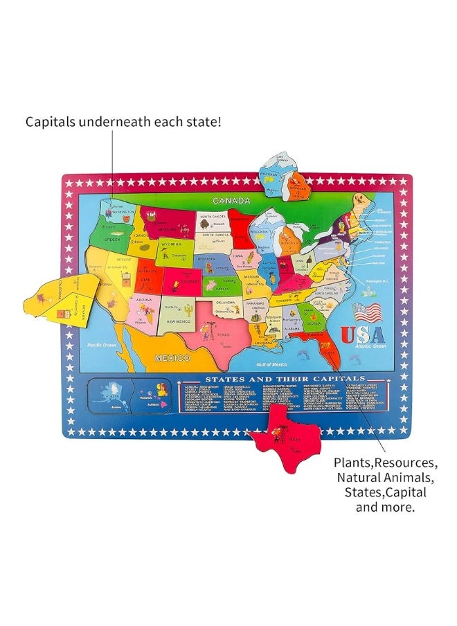 Joqutoys - Joqutoys Wooden USA Map Puzzle 46 Pieces US Map Puzzle for Kids Educational Geography Puzzles United States Map Puzzle for Boys Girls Birthday Gift - Image 1