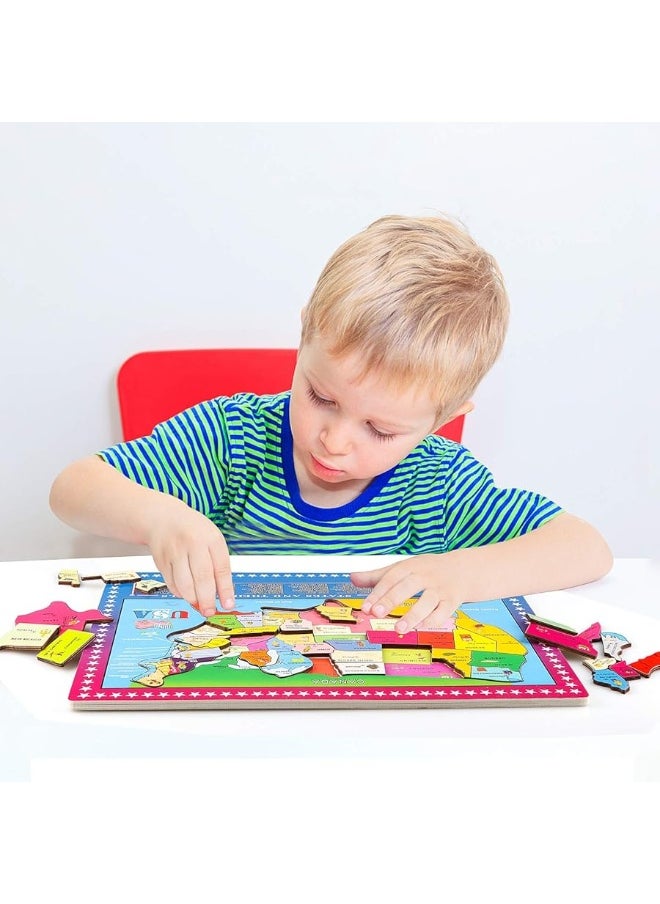 Joqutoys - Joqutoys Wooden USA Map Puzzle 46 Pieces US Map Puzzle for Kids Educational Geography Puzzles United States Map Puzzle for Boys Girls Birthday Gift - Image 1