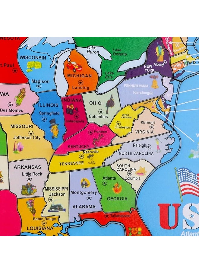 Joqutoys - Joqutoys Wooden USA Map Puzzle 46 Pieces US Map Puzzle for Kids Educational Geography Puzzles United States Map Puzzle for Boys Girls Birthday Gift - Image 1