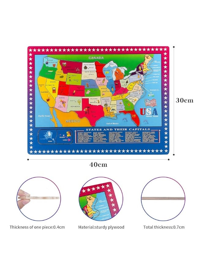 Joqutoys - Joqutoys Wooden USA Map Puzzle 46 Pieces US Map Puzzle for Kids Educational Geography Puzzles United States Map Puzzle for Boys Girls Birthday Gift - Image 1