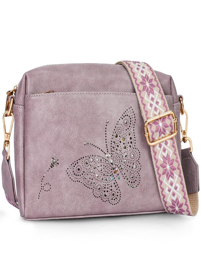 KITEVIUN Crossbody Bags for Women, Triple Zip Crossbody Phone Purse Leather Shoulder Handbags with Adjustable Strap Purple - Image 1