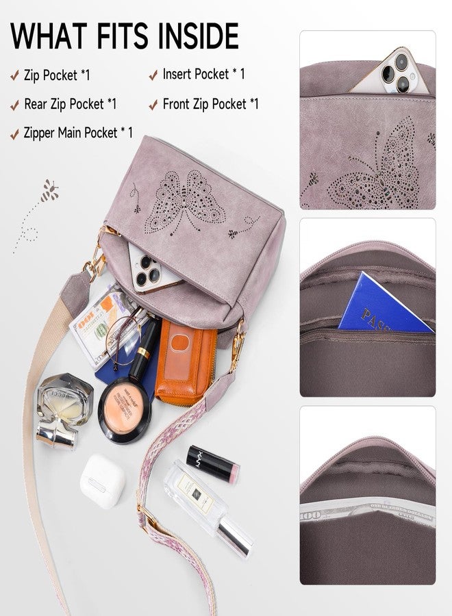 KITEVIUN Crossbody Bags for Women, Triple Zip Crossbody Phone Purse Leather Shoulder Handbags with Adjustable Strap Purple - Image 3
