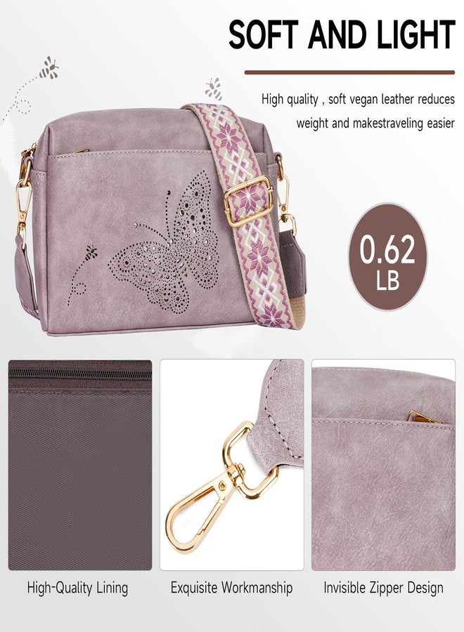 KITEVIUN Crossbody Bags for Women, Triple Zip Crossbody Phone Purse Leather Shoulder Handbags with Adjustable Strap Purple - Image 4