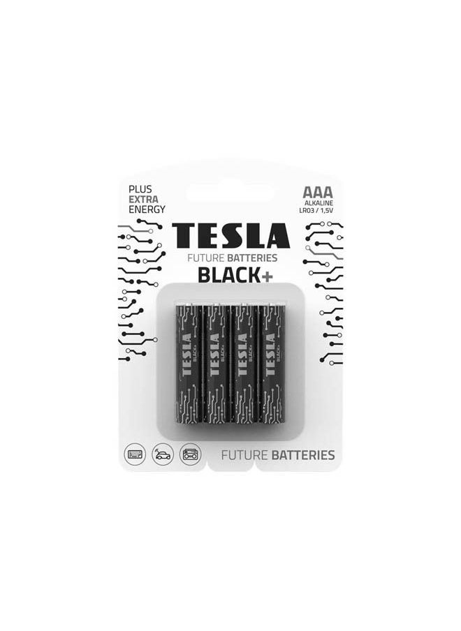 TESLA BATTERIES Tesla AAA Battery Black+ Alkaline - Plus Extra Energy Batteries Blister Foil LR03/1.5V Pack of 4 