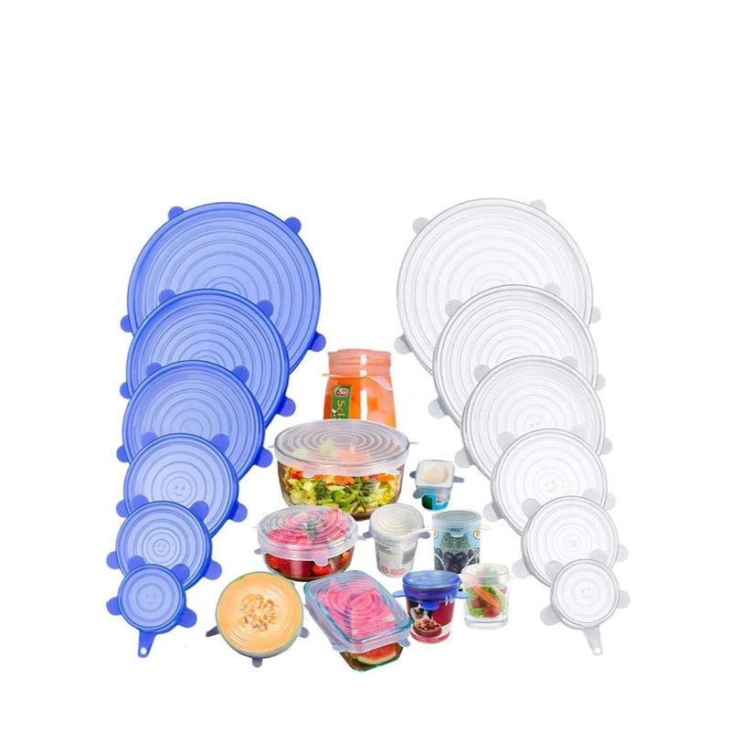 Zikra Silicone Stretch Lids, Miracle Lids, Reusable Silicone Lids With Hanging Holes Fit Round & Square Bowls, Various Sizes Silicone Bowl Covers Keeping Food Fresh Freezer Safe (12Pack) - Image 1