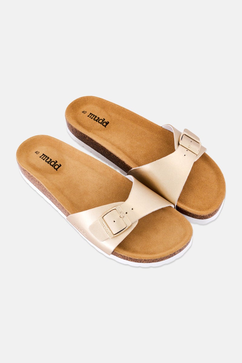 Mudd Women Slip On Cork Sandals, Gold - Image 2