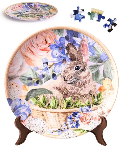 PieceRelax 3D Puzzle Plate 124 Pieces Easter Bunny Flowers Jigsaw Puzzle for Adults Decorative Plate with Durable Plastic Pieces Ideal Gift for Home or Office Dcor PL1009 - Image 1