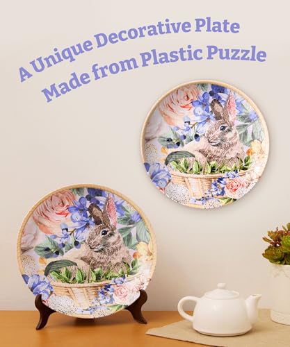 PieceRelax 3D Puzzle Plate 124 Pieces Easter Bunny Flowers Jigsaw Puzzle for Adults Decorative Plate with Durable Plastic Pieces Ideal Gift for Home or Office Dcor PL1009 - Image 5