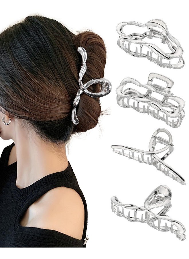 HAIMEIKANG HAIMEIKANG 4 PCs Metal Hair Claw Clips for Women - Irregular Large Hair Clips for Thick Hair Thin Hair Non-Slip Hair Styling Accessories for Women Girls(Silver #3)  - Image 1