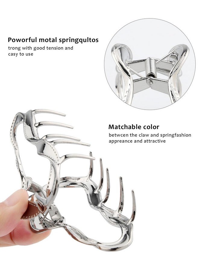 HAIMEIKANG HAIMEIKANG 4 PCs Metal Hair Claw Clips for Women - Irregular Large Hair Clips for Thick Hair Thin Hair Non-Slip Hair Styling Accessories for Women Girls(Silver #3)  - Image 5