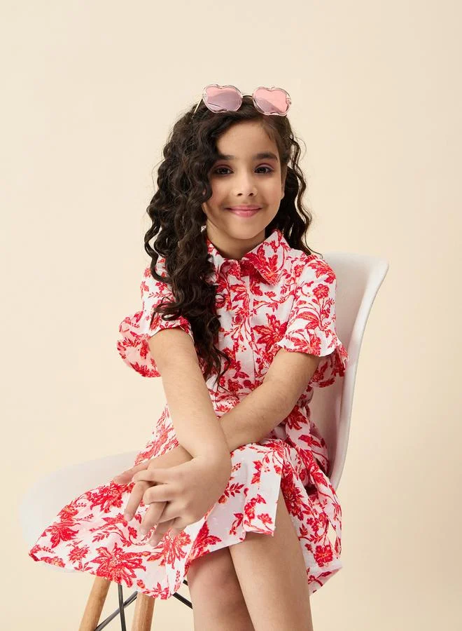 Stylo Bug Girls Red Floral A-Line Mini Dress
