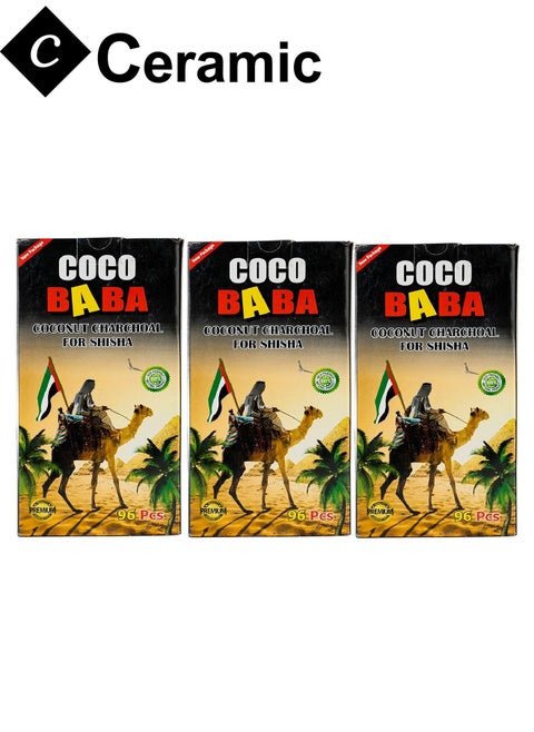 Coco Baba Charcoal Quick Ignite and Long Lasting 96 Pieces 3 Boxes Combo Pack