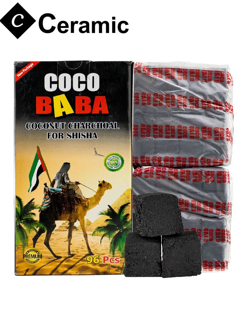 CERAMIC - Coco Baba Charcoal Quick Ignite and Long Lasting 96 Pieces 3 Boxes Combo Pack - Image 1