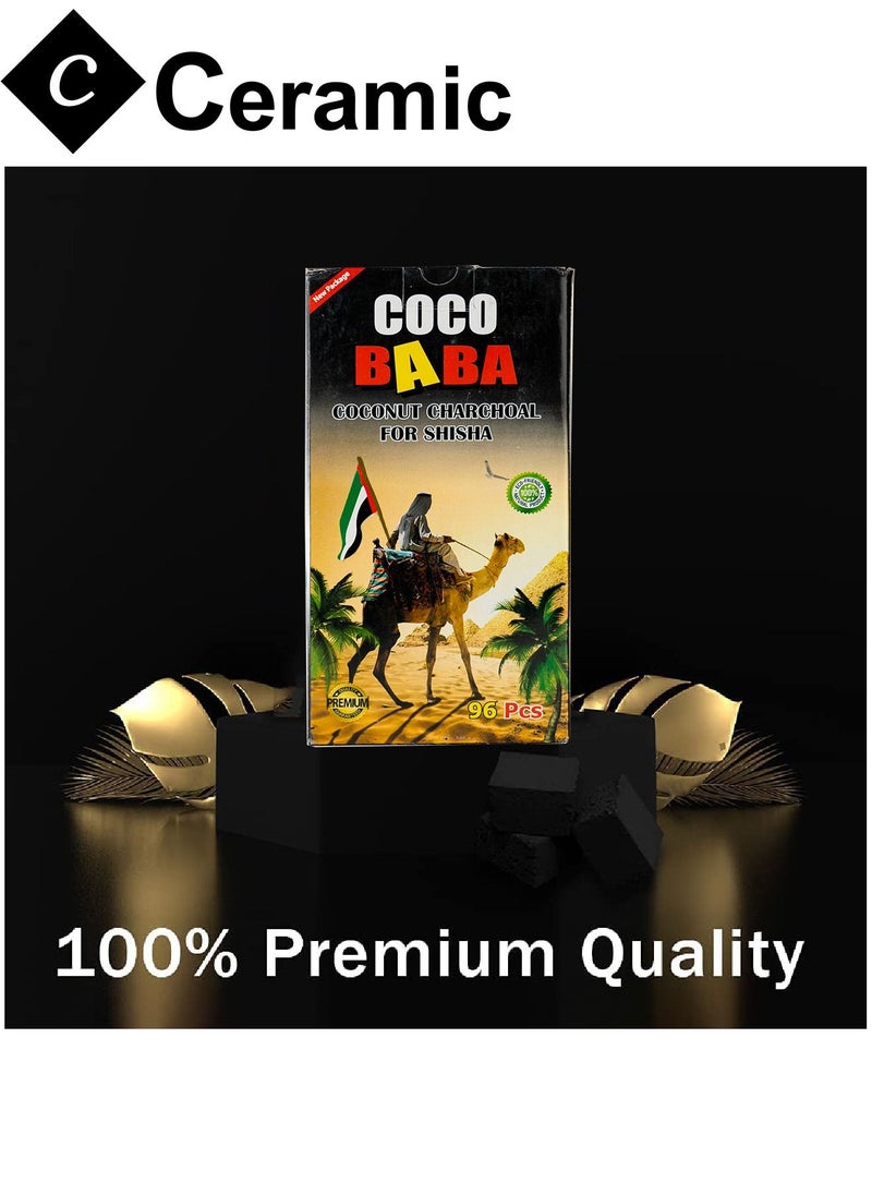 CERAMIC - Coco Baba Charcoal Quick Ignite and Long Lasting 96 Pieces 3 Boxes Combo Pack - Image 1